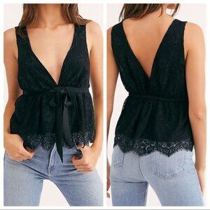 Free People Chante Lace Black Tank